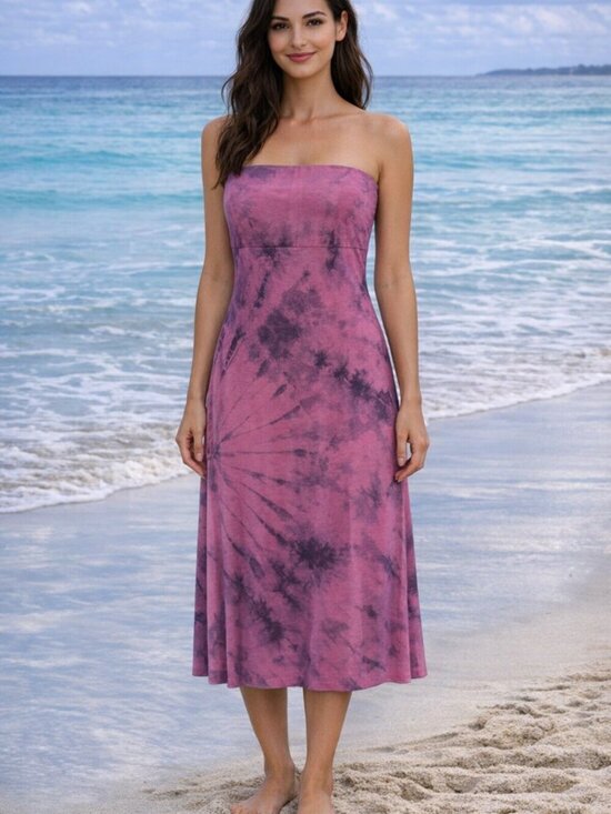None Dresses & Skirts - Pink Tie-Dye Skirt or Bandeau Dress In Fuchsia & Purplish Grey Tones (C53)